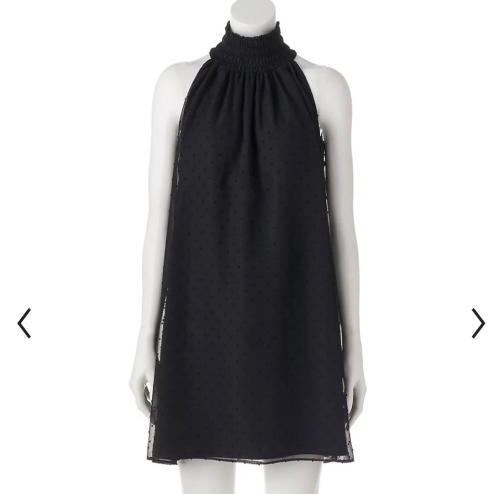 Stylish ELLE Women's Swiss Dot Lined Black Sleeveless High Neckline Dress XXL